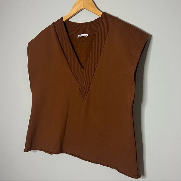 Zara Oversized Chocolate Brown Vest Sweatshirt Small - Picture 4 of 6